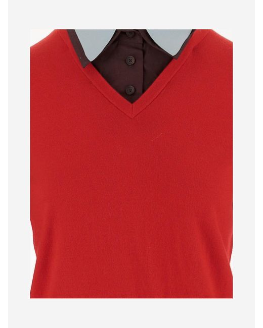 Tory Burch Wool Blend Sweater Met Verwijderbare Kraag in het Red