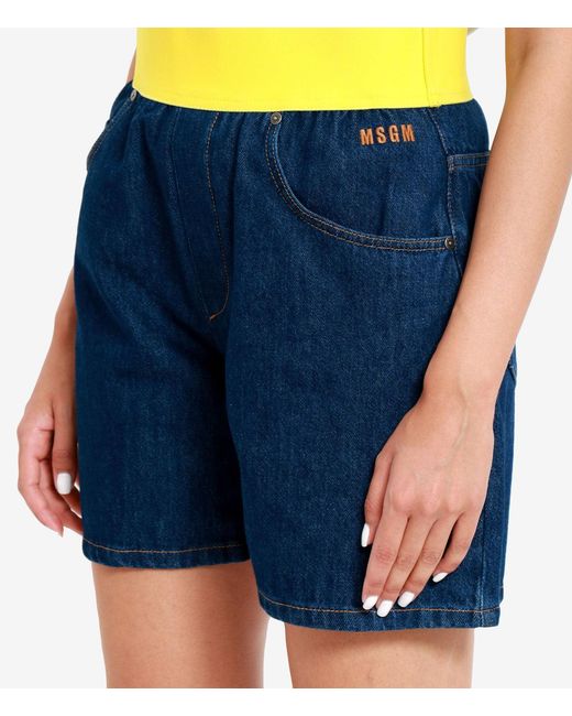 Pantalones cortos de mezclilla+neón amarillo MSGM de color Blue