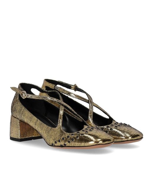 A.Bocca Metallic Crackled Leather Heart Stud Pumps