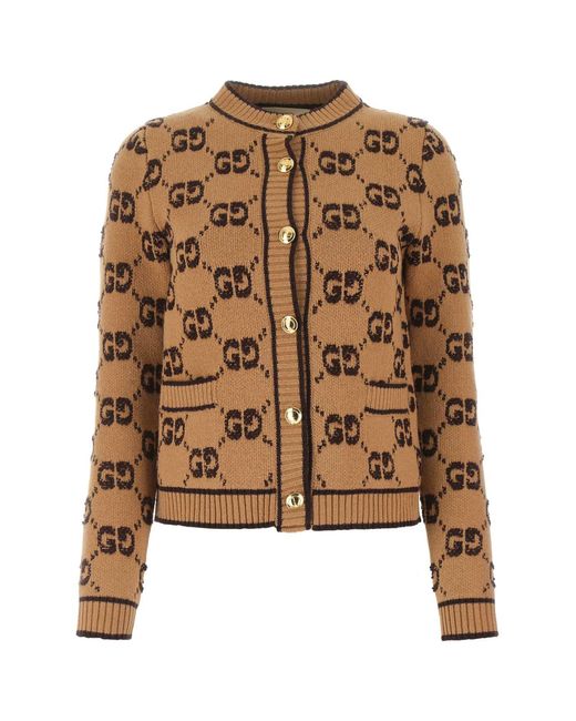 Gucci Brown Gg Wool Bouclé Jacquard Cardigan