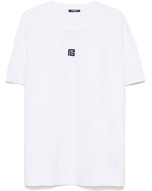 Balmain T -shirt Met Pb -borduurwerk in het White voor heren