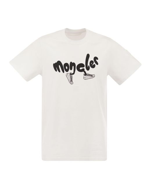 Maglietta con logo in esecuzione di Moncler in White da Uomo
