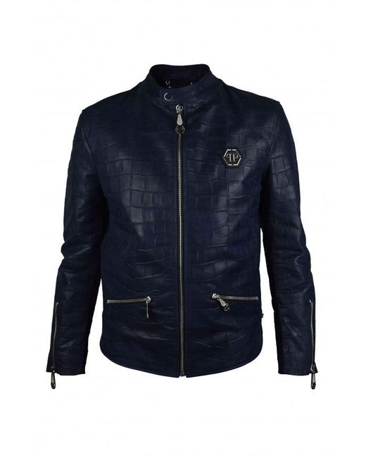 Philipp Plein Blue Biker Jacket