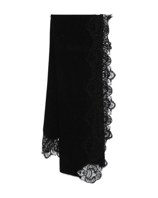 Ermanno Scervino Black Lace-Trimmed Cashmere Scarf