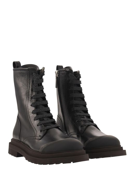 Brunello Cucinelli Black Leather Boot With Precious Contour