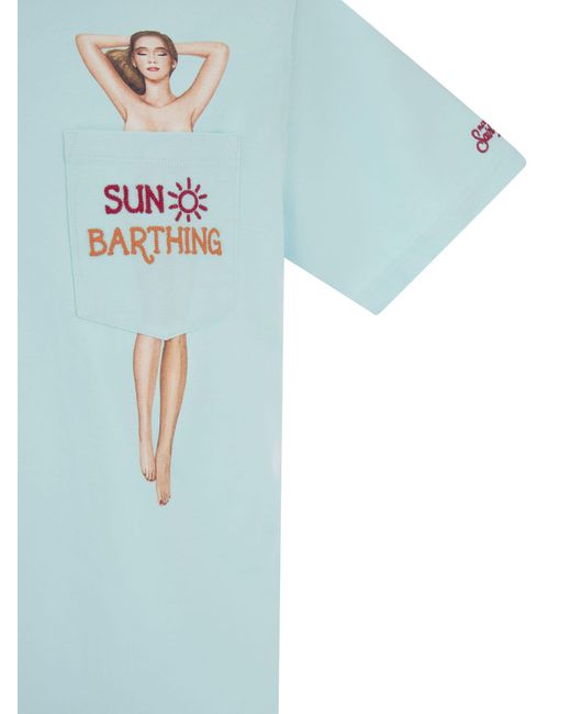 Mc2 Saint Barth Sunbarthing T -shirt Met Borduurwerk Op Zak in het Blue voor heren