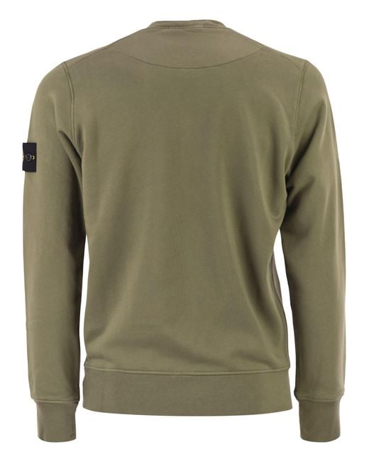 Stone Island Green Regular Fit Crew Neck Sweatshirt With Raglan Sleeves
