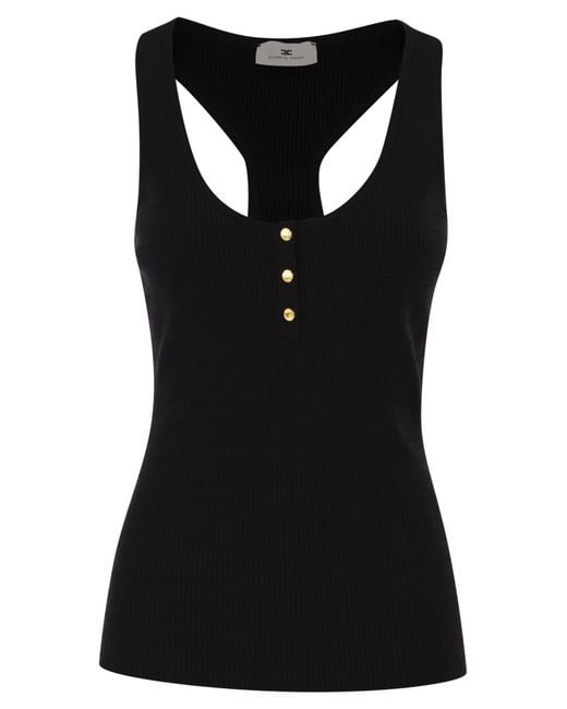 Elisabetta Franchi Black Micro-Cable Knit Top