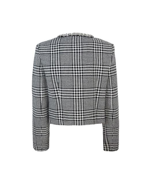 Self-Portrait Gray Houndstooth Crystal Trim Jacket