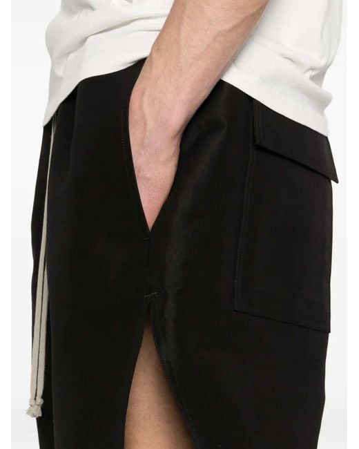 Rick Owens Black Stiff Drawstring Shorts With Slits for men