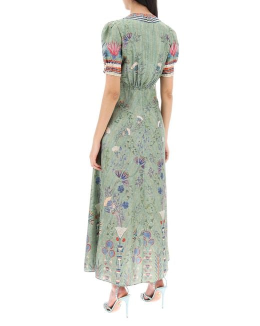 Saloni Green 'Lea' langes Kleid in gedruckter Seide