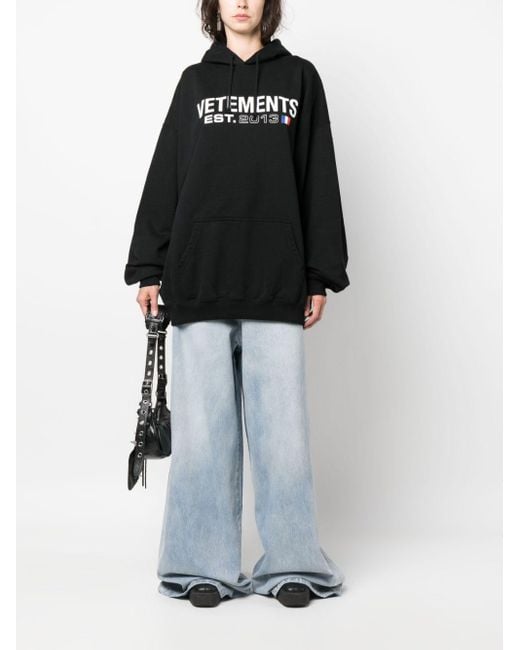 Vetements Black Logo Cotton Hoodie for men