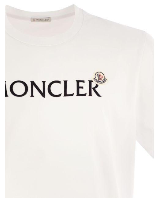 Moncler T -shirt Met Ingekloten Katoenen Logo in het White