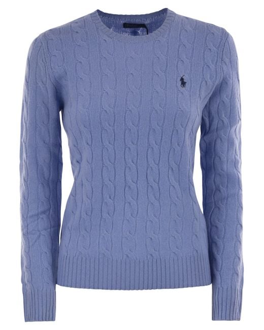Ploited Wool E Cashmere Crew Neck di Polo Ralph Lauren in Blue