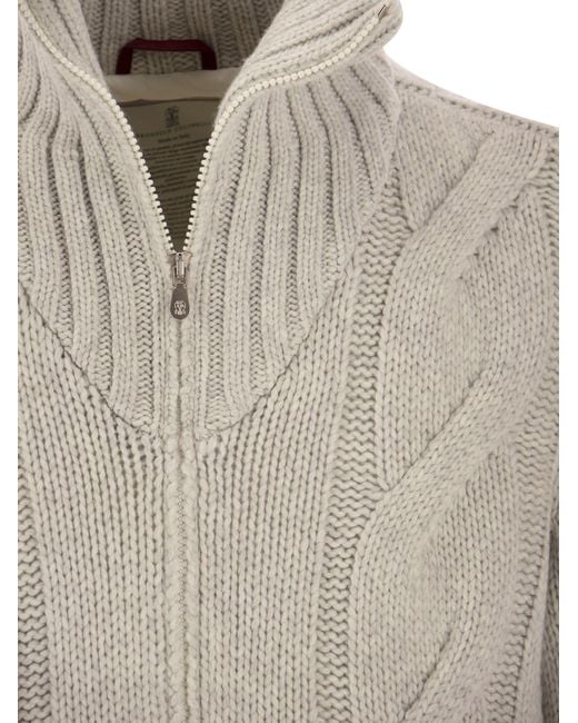 Brunello Cucinelli White Cashmere Knit Outerwear With Down Filling for men