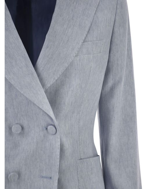 Blazer elástico de lino y algodón con doble botonadura Tagliatore de color Blue
