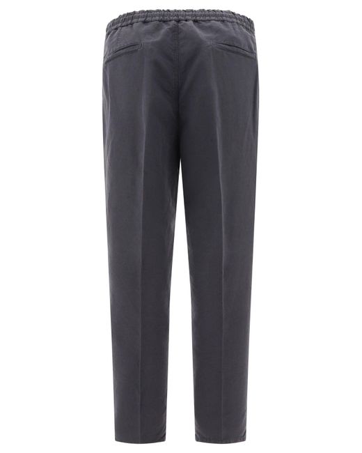 Brunello Cucinelli Blue Trousers With Drawstring And Double Pleats for men
