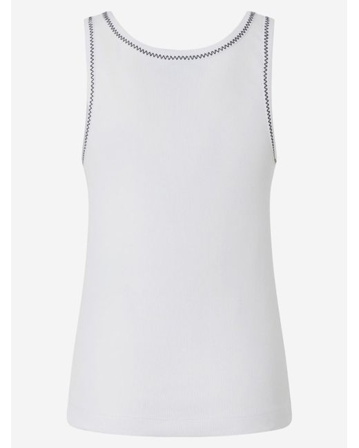 Pinko White Tank Top Ribbed With Love Birds Embroidery