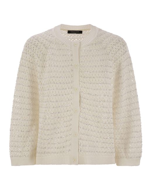 Fabiana Filippi Natural Cotton Open Cardigan With Sequins