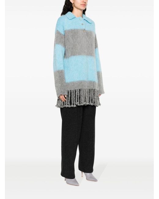 Etro Blue Striped Wool Blend Polo Shirt