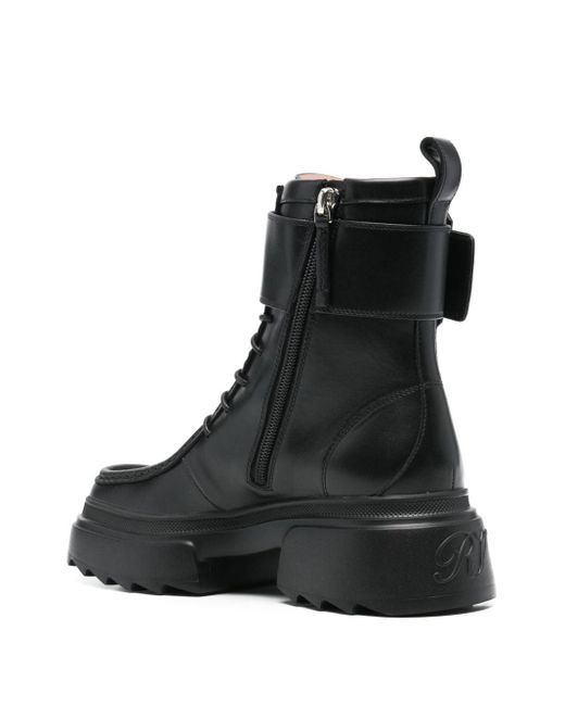 Roger Vivier Black Wallaviv Strass Buckle Leather Boots