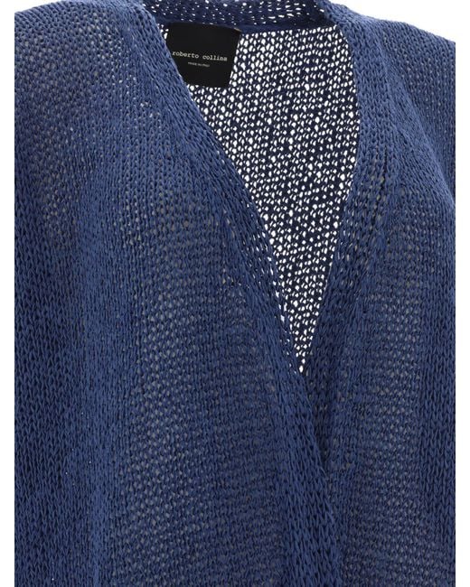 Roberto Collina Blue Knitted Open Cardigan