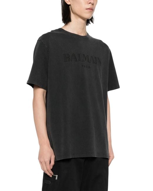 Balmain Black T -Shirt mit Vintage Stickerei
