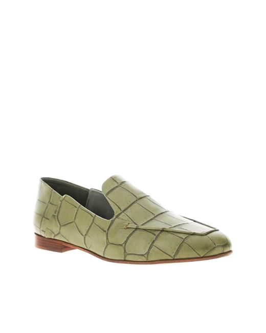 Max Mara Green Laris Leather Loafers