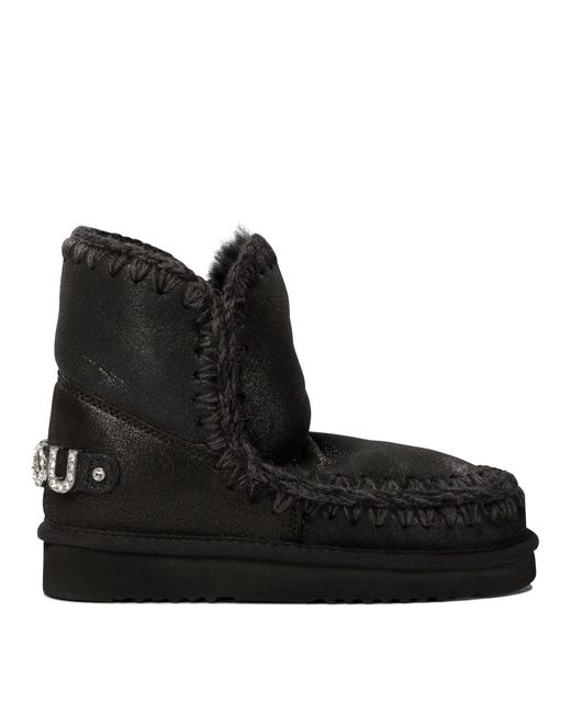 Mou Black Eskimo 18 With Rhinestones Logo Ankle Boots