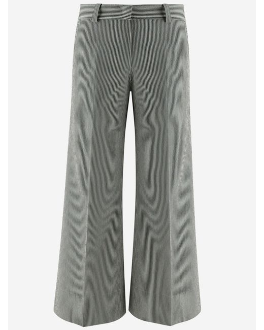 Ql2 Gray Cotton Blend Pants With Striped Pattern