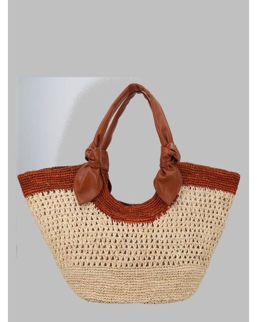 Hereu Brown Mini Raffia & Lambskin Shoulder Bag