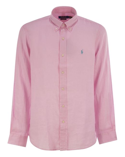 Polo Ralph Lauren Pink Custom-Fit Linen Shirt for men