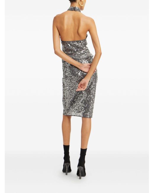 ROTATE BIRGER CHRISTENSEN Gray Halter Top With Paillettes