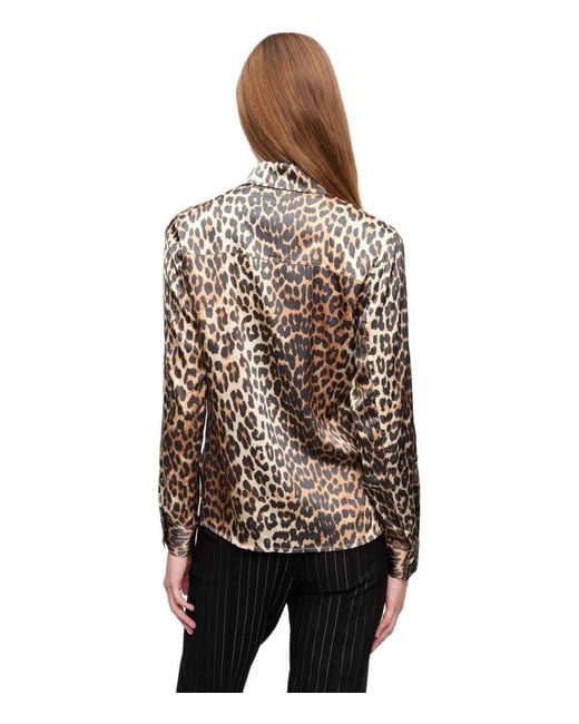 Ganni Natural Animal Print Satin Shirt for men