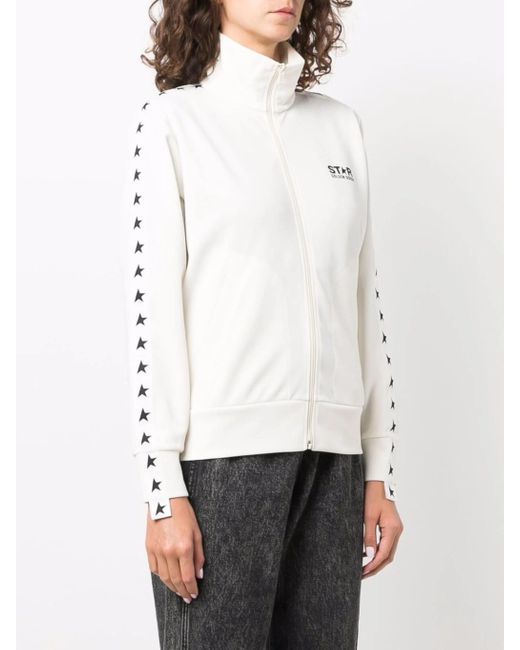 Golden Goose Deluxe Brand White Zipped Track Jacket With Star Motifs