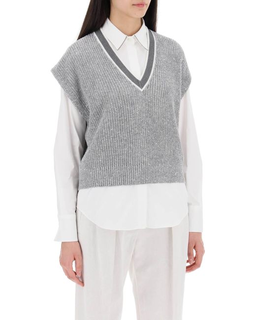 Linen Knit Top para mujeres Brunello Cucinelli de color Gray