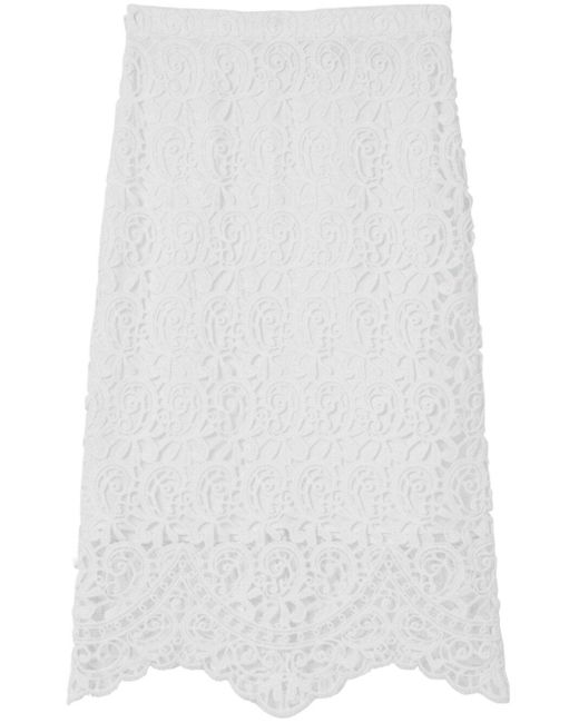 Burberry White Lace Midi Skirt