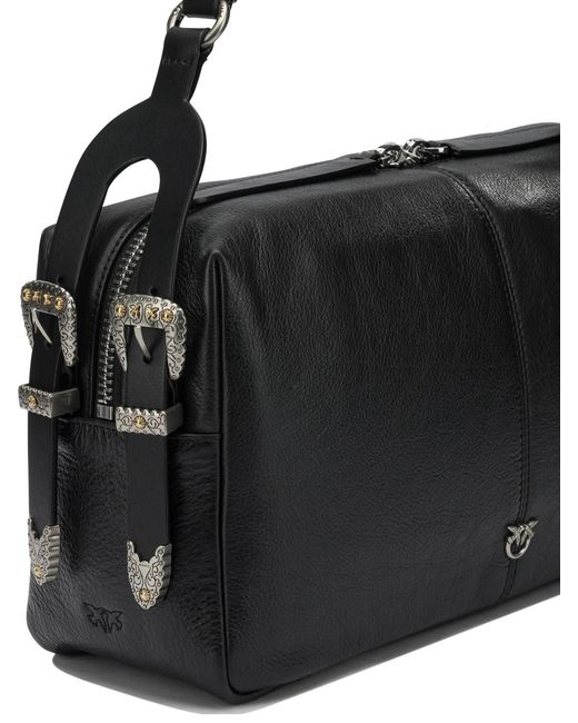 Pinko Black Leather Cotton Polyamide Polyurethane Shoulder Bag