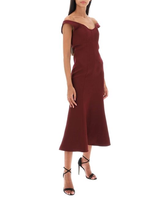 Wollseide vom Schultermidi -Kleid Roland Mouret de color Red
