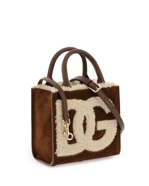 Dolce & Gabbana Dg Dagelijks Mini Suede En Shearling Tote Bag in het Multicolor