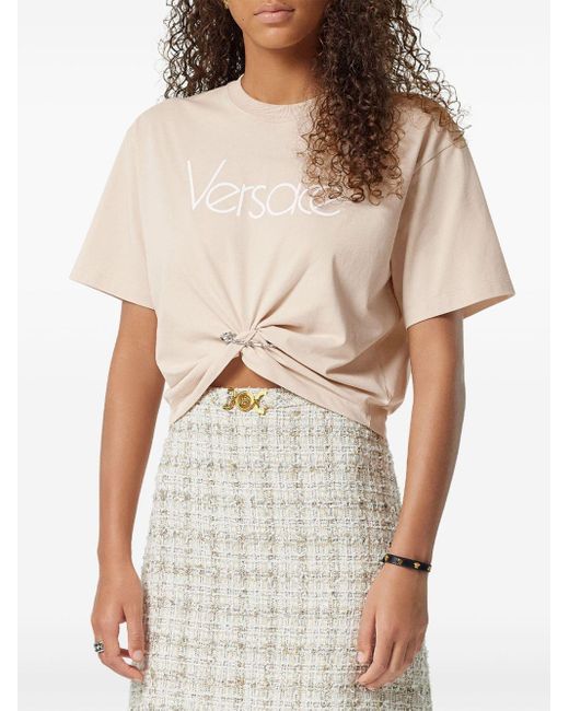 Versace Logo Borduurwerk T -shirt in het Natural