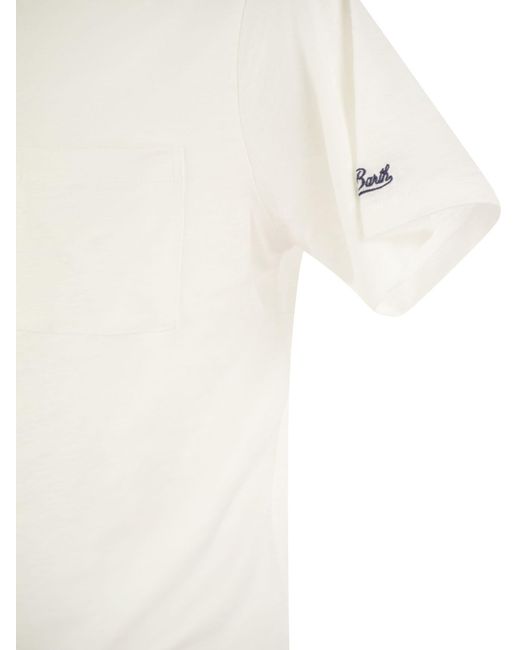 Mc2 Saint Barth White Ecstasea Linen T Shirt With Pocket