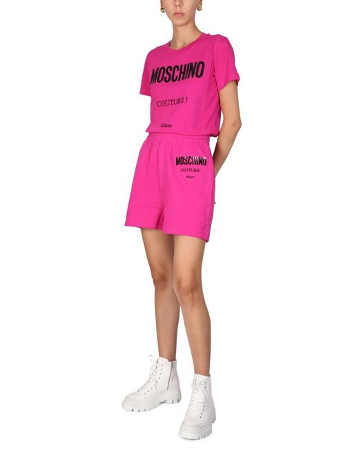 Moschino Pink Shorts With Vinyl Logo Detailing