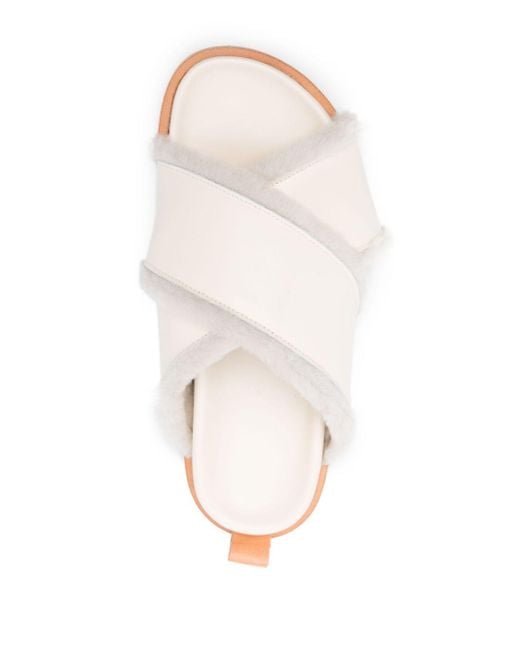 Forte_forte White Shierling And Leather Crossed Sandals