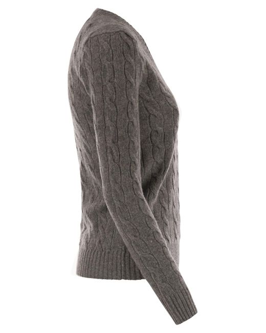 Polo Ralph Lauren Gray Wolle und Kaschmir -Kabel -Strickpullover