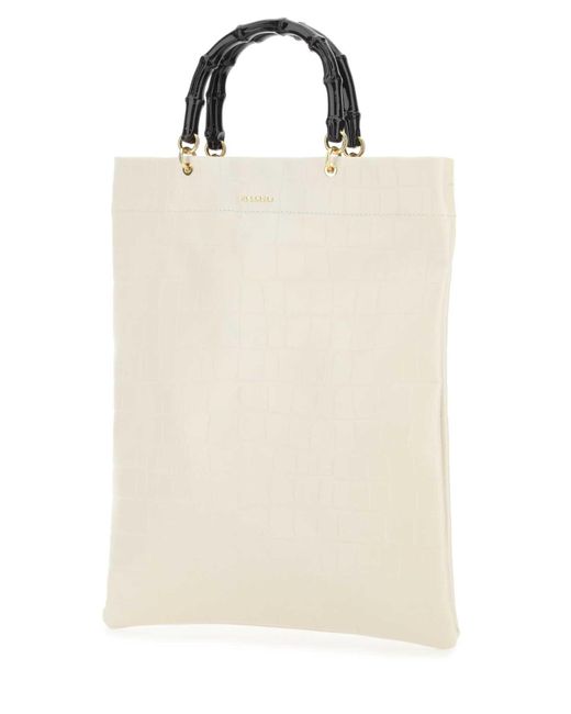 Jil Sander Natural Ivory Leather Medium Shopping Bag