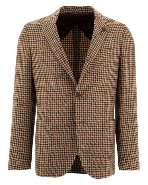 Lardini Single Breasted Houndstooth Blazer Jackets in Brown for Men Lyst UK
