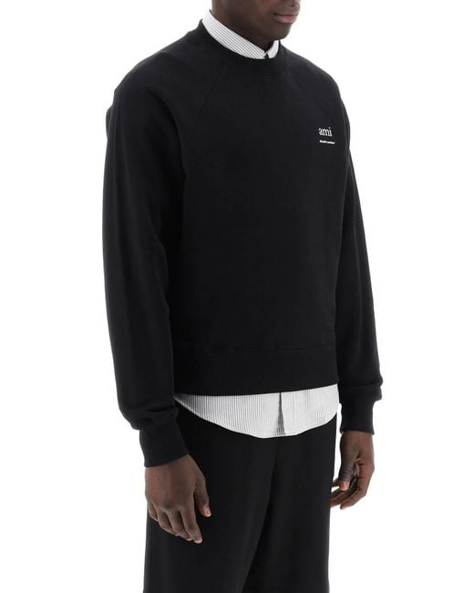 Organic Cotton Creewneck Sweatshirt di AMI in Black da Uomo