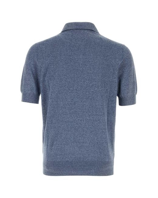 Brunello Cucinelli Blue Air Force Linen Blend Polo Shirt