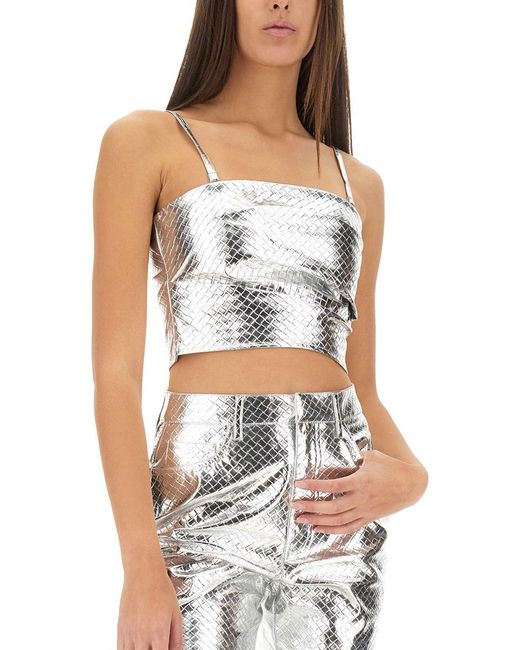 ROTATE BIRGER CHRISTENSEN White Cropped Top With Textured Reptilian Design